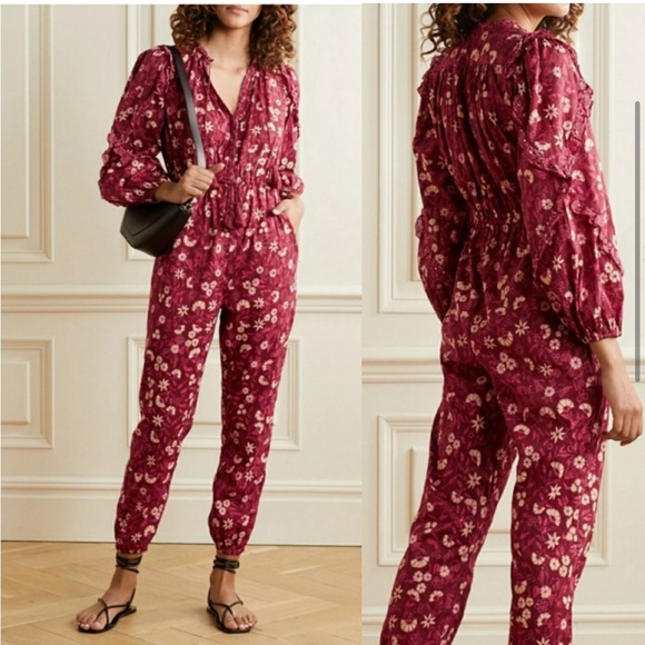 Ulla Johnson Delphine Jumpsuit Burgundy Floral
